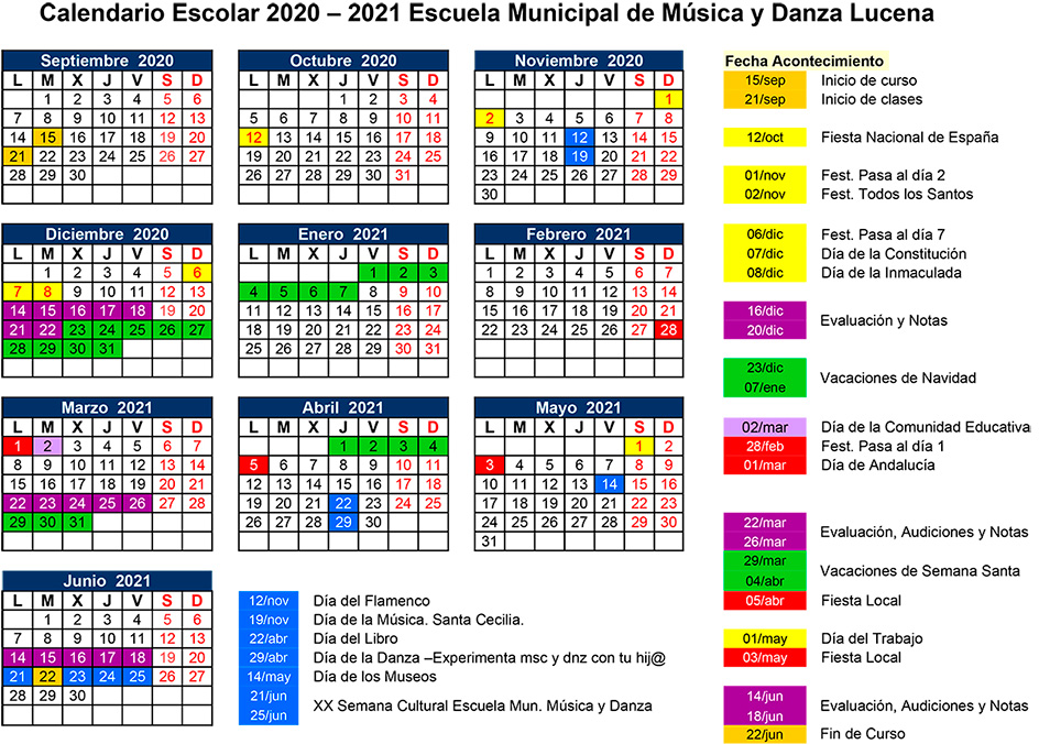 Calendario Escolar 2020-2021 Lucena